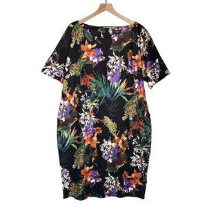 NEW AX Paris Curve Botanical Dress Plus 24 Black Floral Short Sleeve Sheath NWT‎